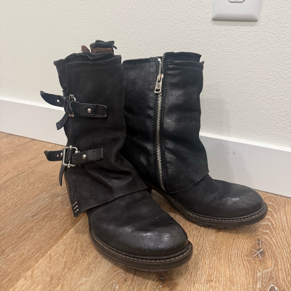 A.S.98 Black Leather Moto chilly Boots with Buckles size 37 - Picture 5 of 11